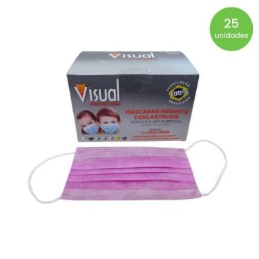 Imagem de Máscara Descartável Tripla Rosa Infantil Visual com 25 unidades - VISU