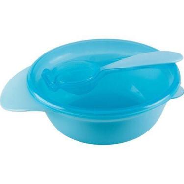 Imagem de Pratinho Fundo Refeição Bebê Bowl Papinha Tampa E Colher - BUBA, Azul