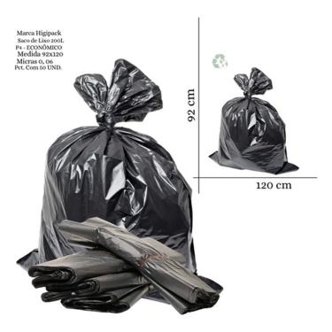 Imagem de Saco de Lixo P4 200L Econômico para Cozinha Pacote com 100 Unidades Preto Higipack