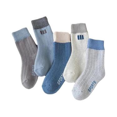 Imagem de Meias Infantis De Inverno Quentes De Cano Médio Para Meninos, 5 Pares,