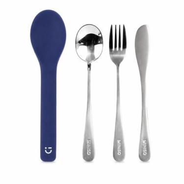 Imagem de Conjunto de talheres faca garfo colher com estojo miniso azul - MINISO