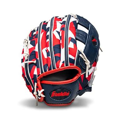 Imagem de Franklin Sports Luva de beisebol unissex adolescente 24 cm Franklin Sports Kids RTP Jovem Beisebol Luva de Beisebol Meninos Meninas Teeball Juventude, Marinho/Vermelho, 9,5 EUA