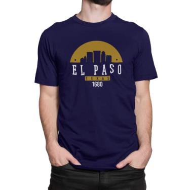 Imagem de Camiseta Estampada El Paso Texas City Masculina Azul Tamanho:G;Cor:Preto