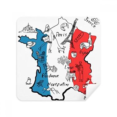 Imagem de Mapa Cidade França Landmark Bandeira Nacional Óculos Pano Limpador de Tela Tecido Camurça Pacote com 2