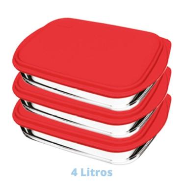 Imagem de 3 Assadeiras Travessa Vidro Grande Com Tampa 4L Sempre Nadir