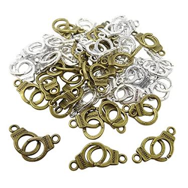 Imagem de Honbay Pingente de algemas de liga de 40 peças, pingente de polícia, algemas de liberdade, conector para colar, joias, descobertas, fabricação de joias, suprimentos de artesanato (2 cores), Prata, Sem