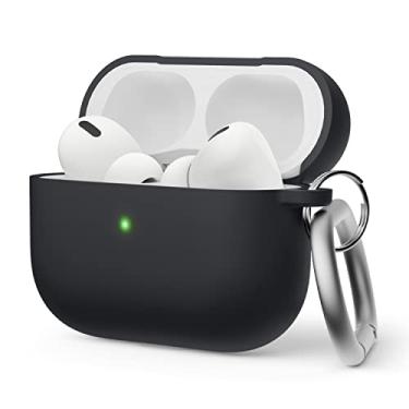 Imagem de elago Capa híbrida líquida compatível com AirPods Pro 2ª geração – compatível com AirPods Pro 2, proteção de camada tripla, chaveiro incluído, resistente à poeira, à prova de choque (preto)