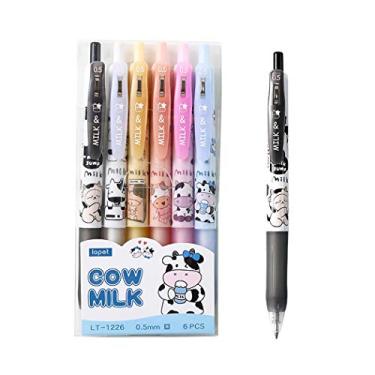Imagem de Canetas de vaca leitosas fofas Giant Star, canetas de gel retráteis, canetas de tinta de gel preta, 0,5 mm, ponta de bala, perfeitas para artigos escolares de escritório, presentes para meninos e meninas, pacote com 6 peças (vaca lexa)