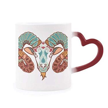 Imagem de Caneca sensível ao calor com símbolo do zodíaco da constelação de Áries Copo de grés que muda de cor vermelha