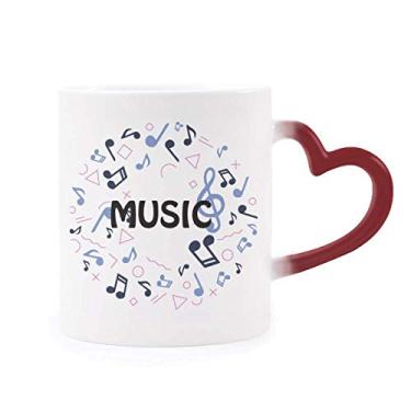 Imagem de Caneca de grés com notas musicais em formato redondo azul escuro sensível ao calor com mudança de cor vermelha