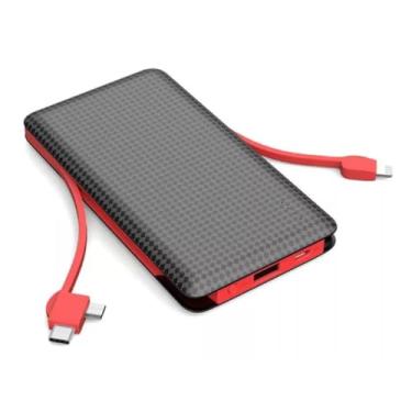 Imagem de Carregador Portátil Universal para celular Power Bank 10000mAh carregamento rápido 3 saídas Lightning USB-C e USB (Vermelho)