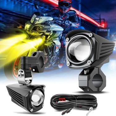 Imagem de MGLLIGHT Faróis de neblina de LED para motocicleta, 600% mais brilhantes, cores duplas com modos estroboscópicos, luz auxiliar de instalação para bicicleta com controle de fiação à prova d'água, controle antidéficit ACC, par