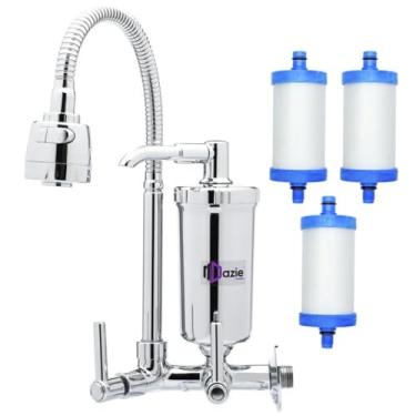 Imagem de Torneira de Metal para Cozinha Gourmet Parede Casa Planejada Filtro Pro Saude Blindado àgua + 2 Refil Extra