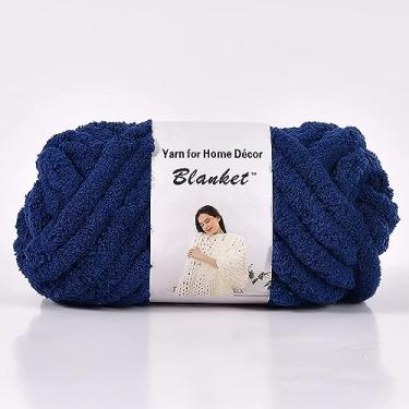 Imagem de Fio de chenille macio e grosso, fio fofo para crochê para cobertor de bebê, fio jumbo volumoso, tricô de braço (azul marinho, 450 g)