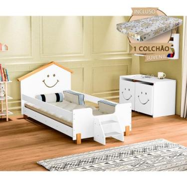 Imagem de Cama de Criança com Colchão Juvenil Smile Alegra - Branca e Mel - BABY