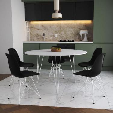 Imagem de Mesa Jantar Redonda 110cm Branca Clips 3 Pés com 5 Cadeiras Eames Eiff