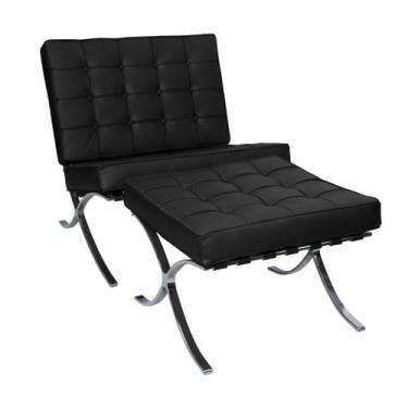 Imagem de Poltrona com Banqueta Barcelona Base Inox Material Sintético  - Decora