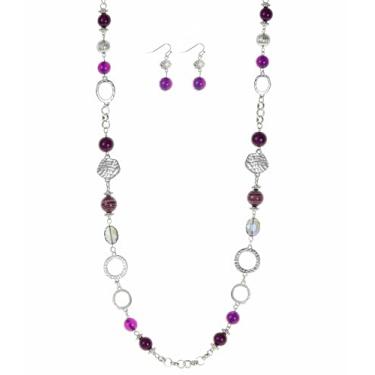 Imagem de Jules D. Conjunto de colares e brincos de corrente longa com contas de várias cores prateadas/banhado a ouro para mulheres, suéter, bijuteria, long, Prata Pedra preciosa, Sem Pedra Preciosa