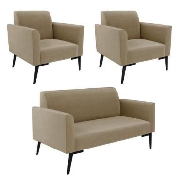 Imagem de Sofá Namoradeira Com 2 Poltronas Pés Villach Marisa Suede Marrom Rato 