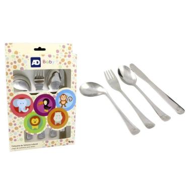 Imagem de Jogo Talher Inox Infantil Criança - Colher Garfo Faca 4Un