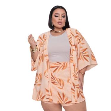 Imagem de Conjunto Kimono Shorts Saia Estampado Plus Size 2 Geração G1,G2,G3 e G
