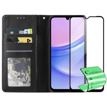 Imagem de Capa Capinha Carteira Flip e Película Cerâmica 9D Não Quebra Compatível Samsung Galaxy A15