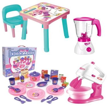 Imagem de Liquidificador Brinquedo Batedeira Mesa Didática e Jantar - DM Toys
