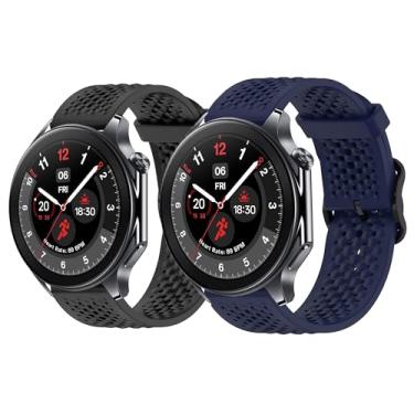 Imagem de Compatível com pulseiras OnePlus Watch 2R, pulseira de silicone de 22 mm com fivela de metal compatível com smartwatch OnePlus Watch 2 de 46 mm/2R/1 (pacote com 2, preto + azul, pulseira de tamanho de