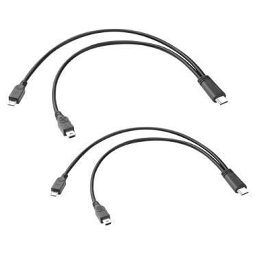 Imagem de JSADZKJ Cabo de carregamento divisor USB C curto tipo C para micro e mini C cabo carregador 2 em 1 multi USB C com mini USB, conectores de porta micro USB para câmeras de celular e mais de 3 m