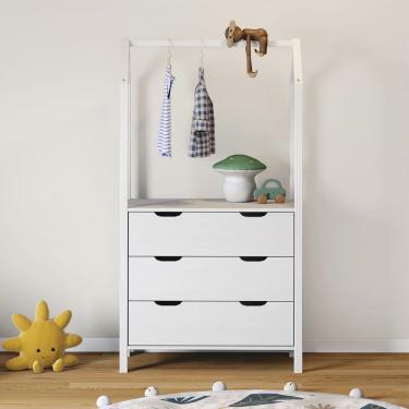 Imagem de Cômoda Infantil Branco Montessori Madeira com Arara 3 Gavetas Amira