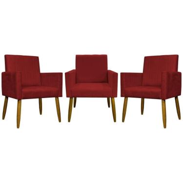 Imagem de Kit 3 Poltronas Decorativas Confortáveis Mari - Vermelho Suede