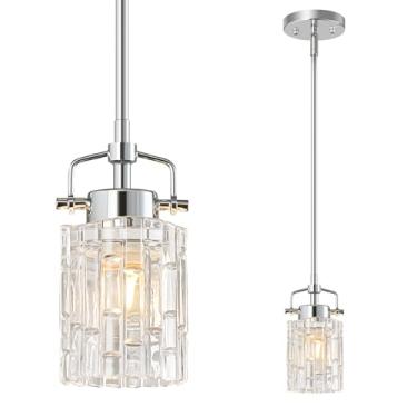 Imagem de FDPBY Luminárias Pendentes De Vidro Prensado, Pacote Com 1 Unidade, Poste Suspensão Metal, Luz Cromada, Iluminação Moderna Fazenda Para Quarto, Banheiro, Luminária Teto Inclinado