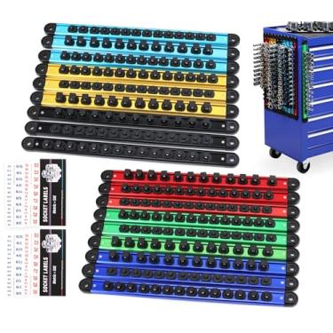 Imagem de Conjunto organizador de soquete magnético de 18 peças (comporta 240 soquetes), suporte de soquete resistente de 1/2, 3/8, 1/10.2 cm, kit de soquetes de alumínio de qualidade premium para gaveta de