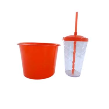 Imagem de 34 Kits Cineminha Balde 1,5 Litros +copo Twister 500ml (transp. com TAMPA Vermelho)