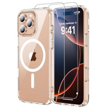 Imagem de MEIMIOU Capa para iPhone 16 Pro Max com MagSafe, transparente com 2 protetores de tela e proteção à prova de choque de grau militar, capa fina magnética transparente, antiamarelamento, à prova de