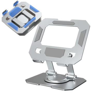 Imagem de Suporte para Tablet em Aço Carbono Com Metal Resistente Apoio para Mesa Pedestal Portátil Dobrável Articulado Base Rotativa 360º Ajustável para iPad iPhone Celulares 4" a 13" (Prata)