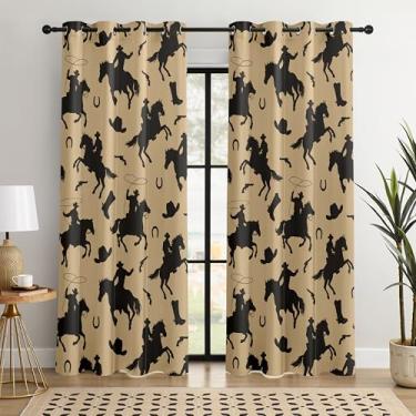 Imagem de Cortinas blackout caubói ocidentais – 100% blackout rústico estilo rodeio ocidental e cowboy, cortinas de redução de ruído com isolamento térmico para quarto, sala de estar e caverna masculina