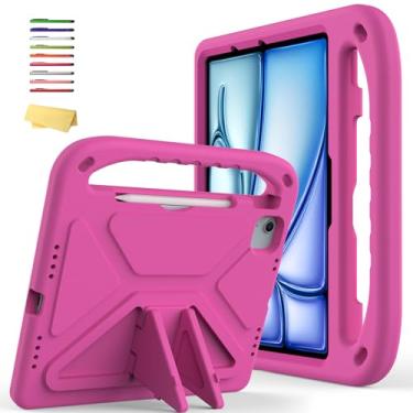 Imagem de UUcovers Capa infantil para iPad Air de 11 polegadas M2 2024 (iPad Air 6ª geração) com alça/suporte/suporte para caneta/suporte leve, resistente, à prova de choque, linda capa de EVA macia, rosa