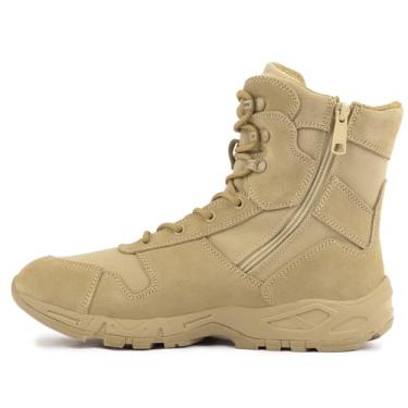 Imagem de QUNLON Botas táticas militares de combate, leves, deserto, selva, trabalho, atividades ao ar livre, motocicleta, zíper lateral, Bege, 42