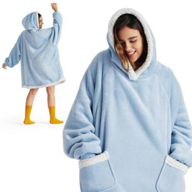 Imagem de Manta com capuz Bedsure para adultos e crianças azul celeste