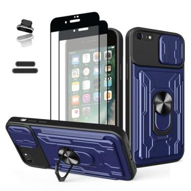 Imagem de ymxdmd Capa carteira para Apple iPhone 7/8/Se 2020 de 11 cm, compartimento para cartão de visita, porta deslizante, oculta design portátil, camada dupla, híbrida, grau militar, capa resistente a