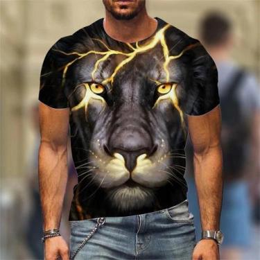 Imagem de Camiseta Masculina Plus Size com Estampa 3D de Leão - Respirável e Lev