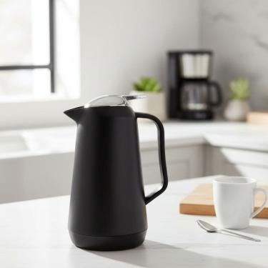 Imagem de Garrafa Térmica Preta Com Tampa Prata 1 Litro Casambiente