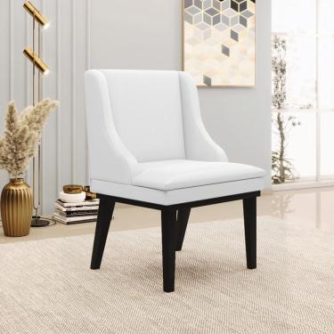 Imagem de Cadeira Decorativa Sala de Jantar Base Fixa de Madeira Firenze PU Branco Fosco/Preto G19 - Gran Belo