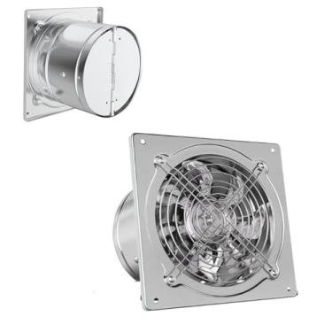 Imagem de Silver,110V,Ventoinha de Exaustão em Metal Montada na Parede de 8 Polegadas 220V com Alto Fluxo de Ar, Ventoinha de Cozinha de Baixo Ruído, Fácil de Limpar e Instalar (Preto)