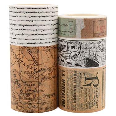 Imagem de Conjunto de fitas adesivas vintage Washi, 5 rolos variados de fitas adesivas coloridas decorativas para álbuns, decoração e artesanato, cadernos de bala, agendas, diário de lixo, embrulho de presente