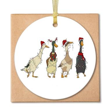 Imagem de Guymn Enfeites de pato de Natal, enfeites de caça de pato de Natal para árvores, presentes para amantes de patos, enfeite de cerâmica rústico engraçado de Papai Noel rena animal de fazenda de Natal