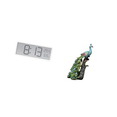 Imagem de Fenteer Relógio de Parede Digital com Escultura de Pavão, Multiuso, Grande, Display de Temperatura E Umidade, Elegante, Enfeite de Mesa para Quarto, Escritóri