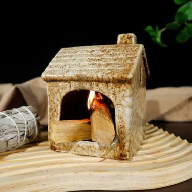 Imagem de Mougigi Suporte para queimador Palo Santo de cerâmica marrom | Design de mini chaminé para cones de sálvia e incenso | Prato de tigela com base estável | Perfeito para altar zen, meditação, espaços de