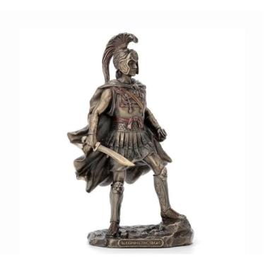 Imagem de Estátua Decorativa de Alexandre, o Grande, Guerreiro Grego Romano em Bronze Antigo, 24 cm, Peça Histórica para Decoração